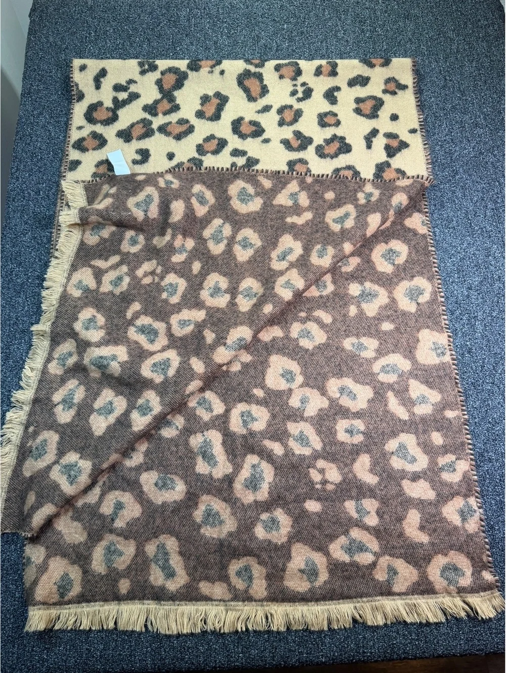 Gerard Pasquier Reversible Leopard Print Wool Blend Long Scarf